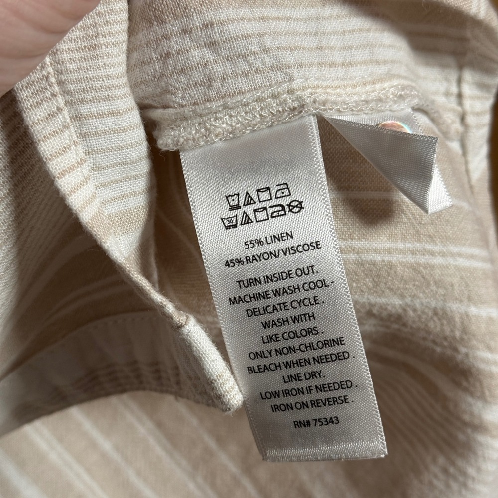 Tahari Beige Striped Linen/Rayon Button Shirt Tunic Top Lagenlook Coastal Chic L - Picture 5 of 5